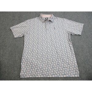 FootJoy Polo Shirt Mens Large Blue‎ Pink Leaf Print Performance Golf Lightweight